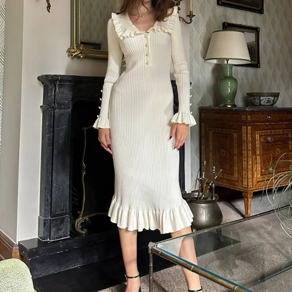 Peter Pan Collar Knit Mermaid Dress