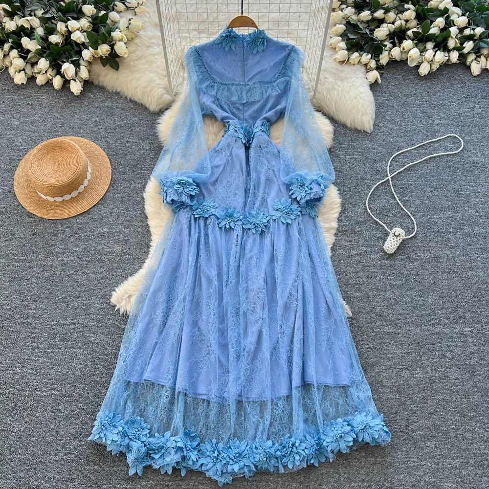 Lace Lantern Sleeve Vintage Dress