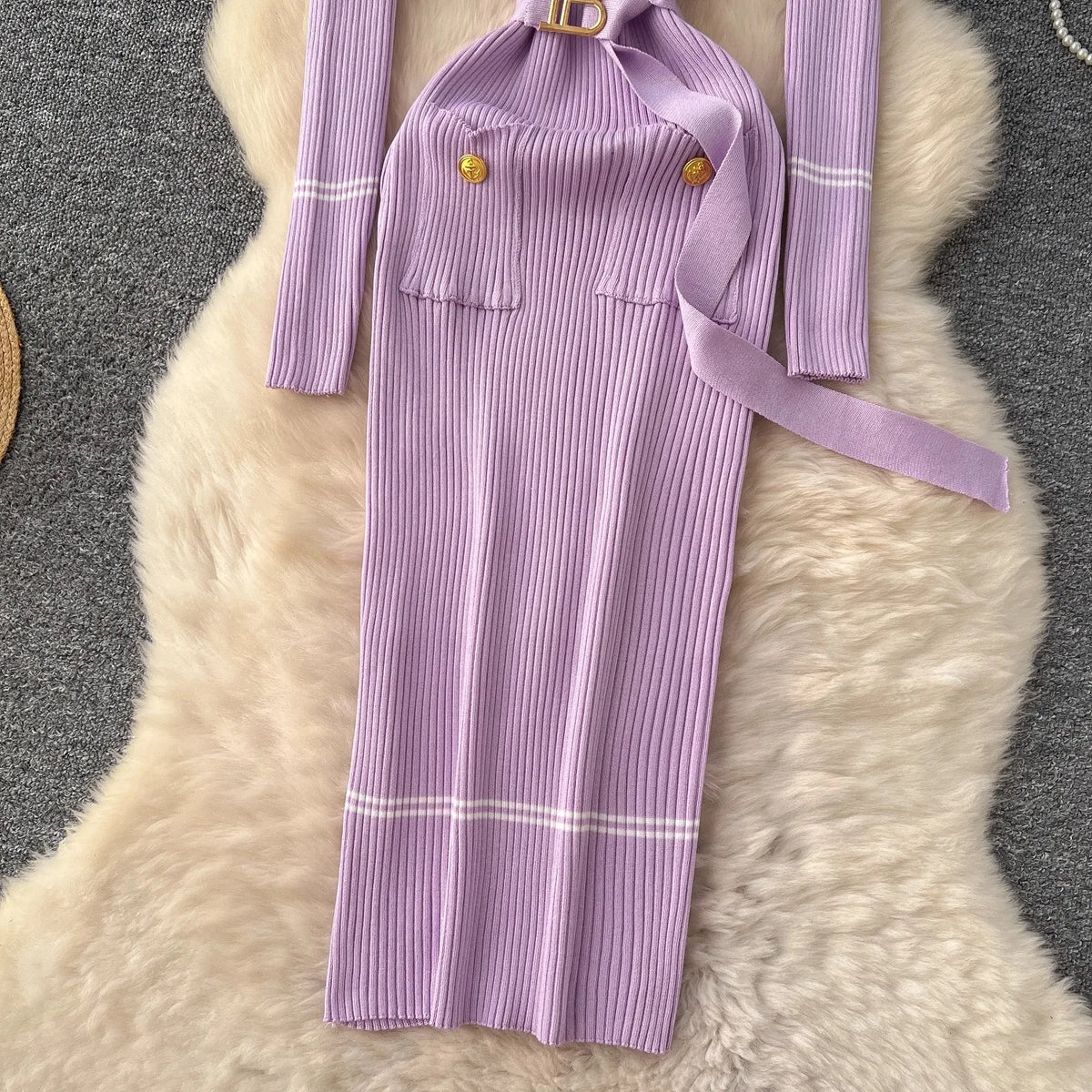 Ribbed Button Knit Maxi Dress