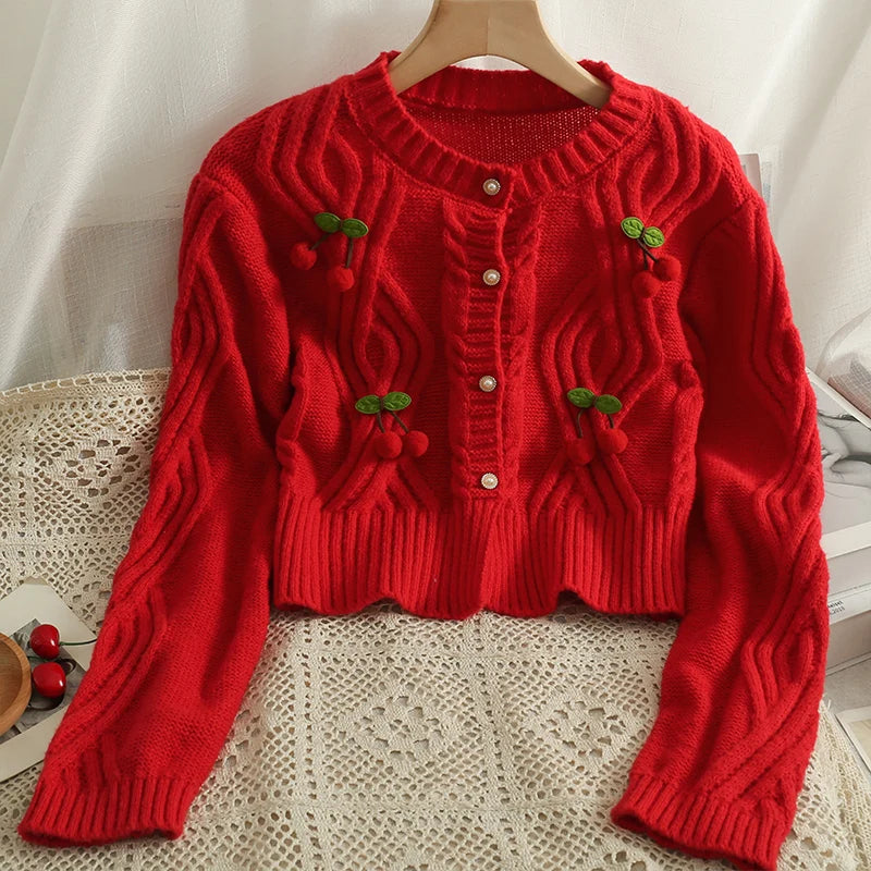 Cherry Knit Button Up Cardigan