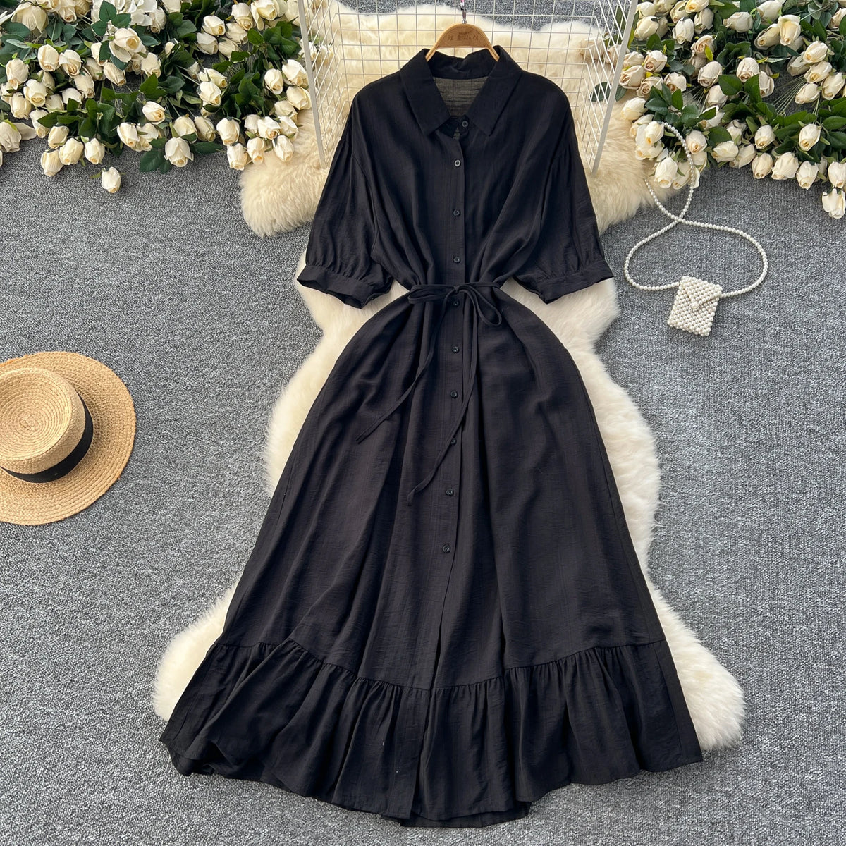 Collared Ruffle Button Front Dress
