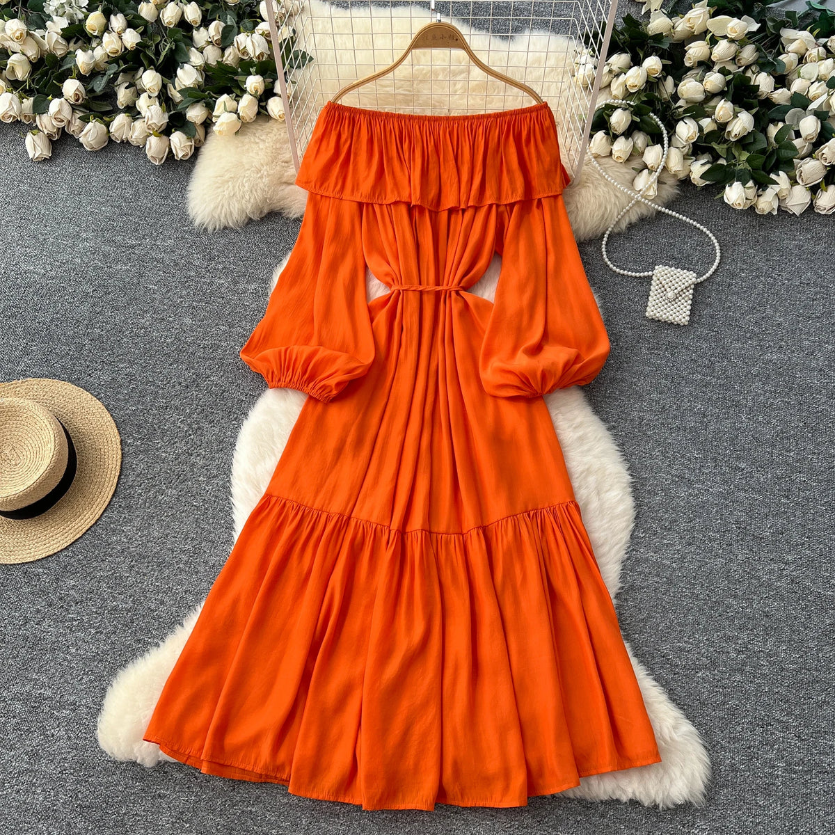 Ruched Ruffle Boat Neck Party Dress