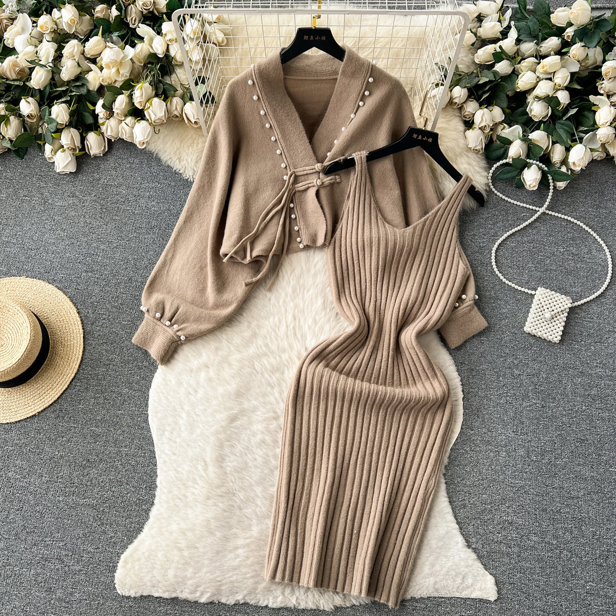 Long Sleeve Pencil Dress Two-Piece Set
