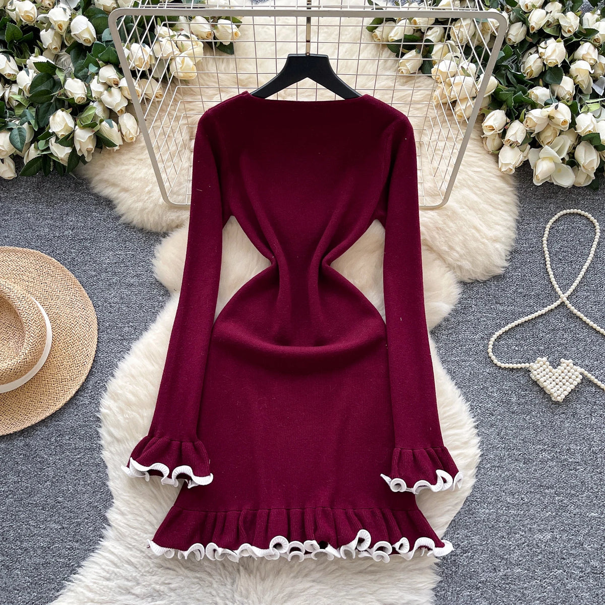 Paneled Knit Long Sleeve Slim Dress