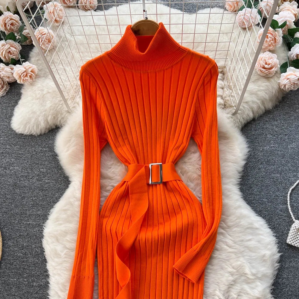 Ribbed Knit Wrap Maxi Sweater Dress
