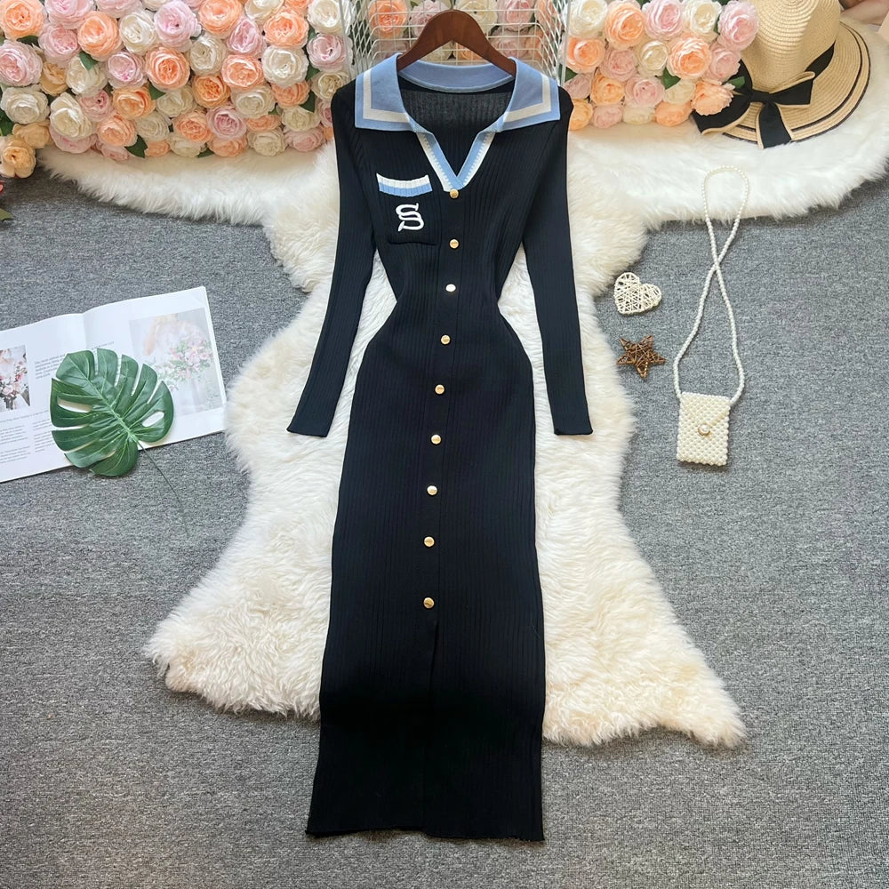 Embroidered Knit Party Sweater Dress