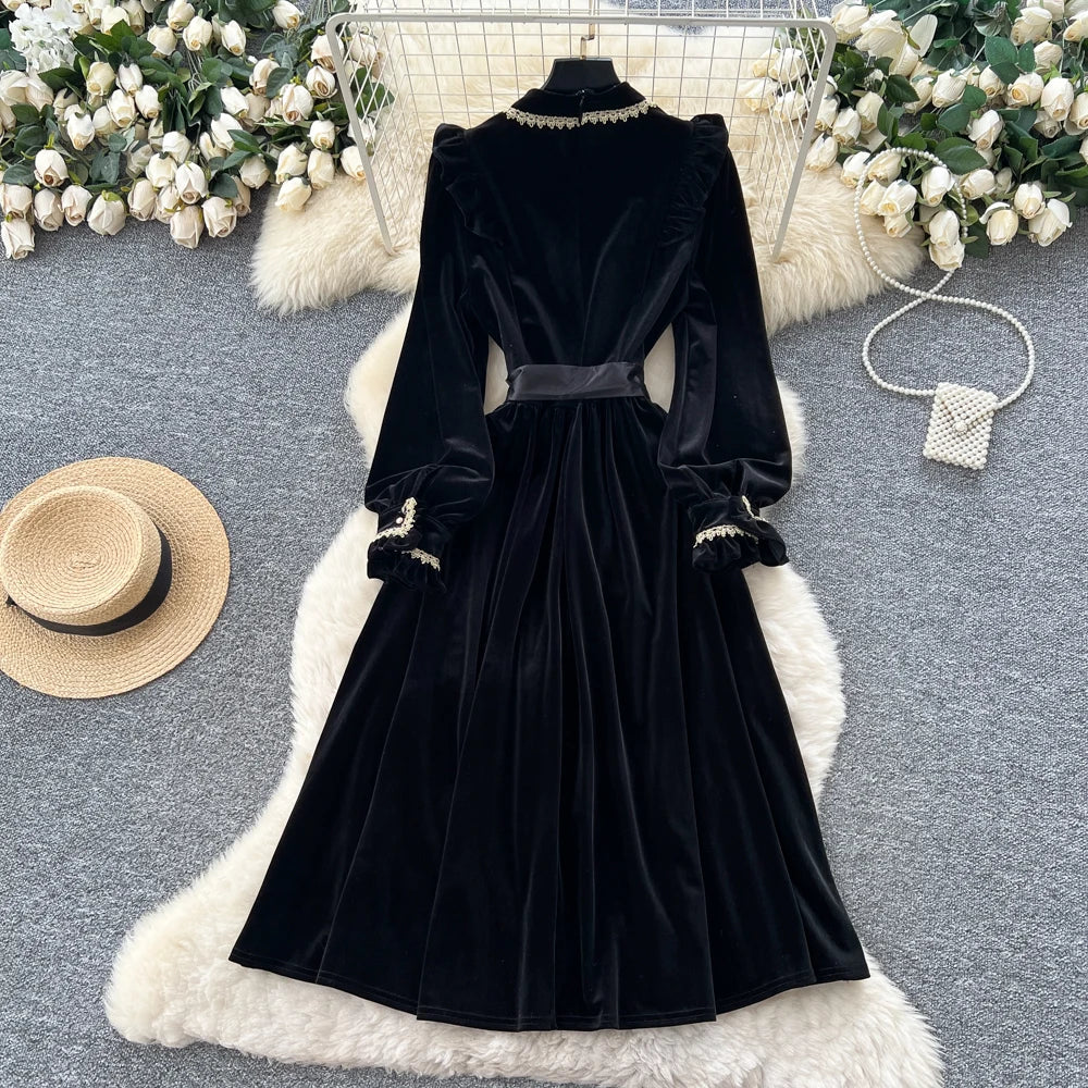 Velour Long Sleeve Slim Dress