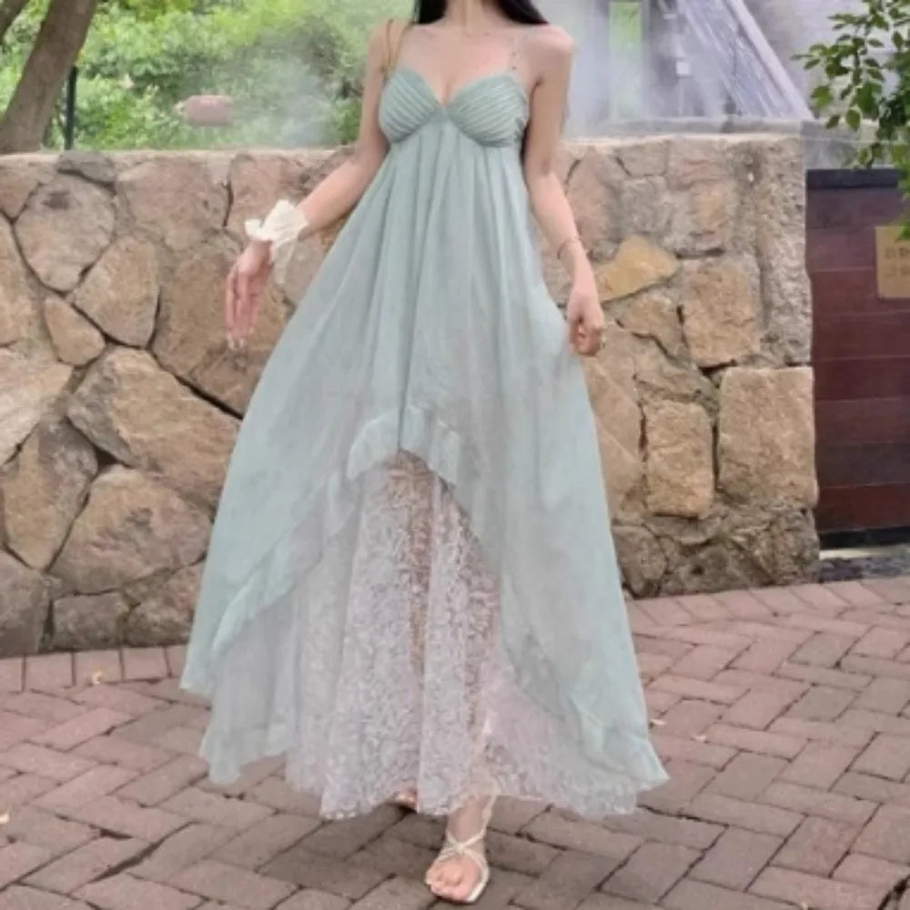 Halter Lace Backless Maxi Slip Dress