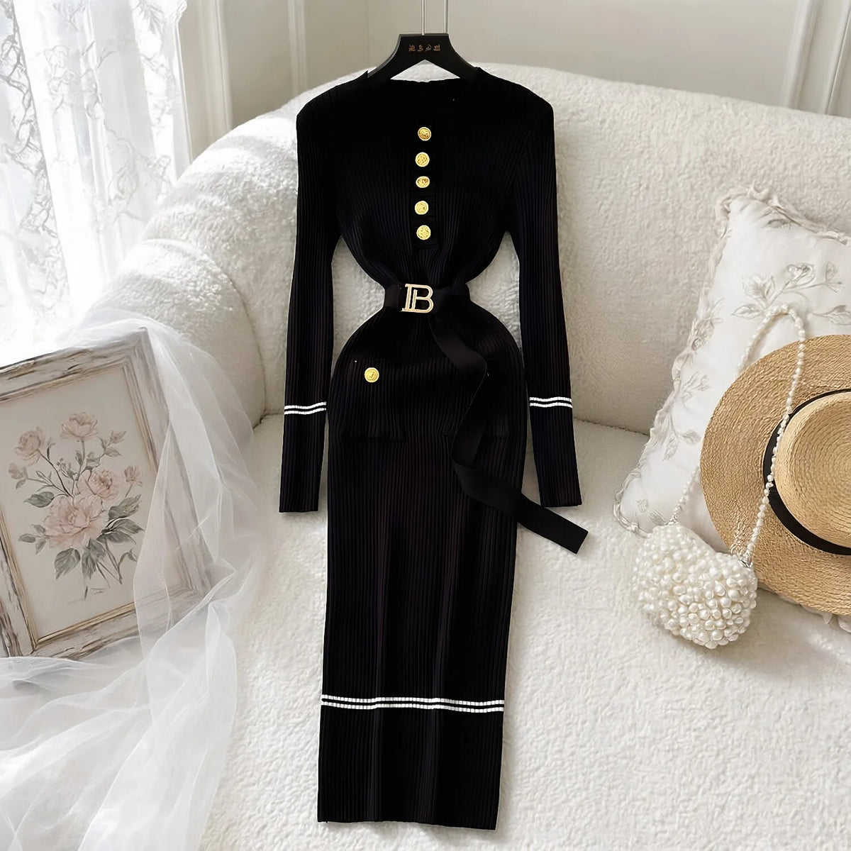 Ribbed Button Knit Maxi Dress