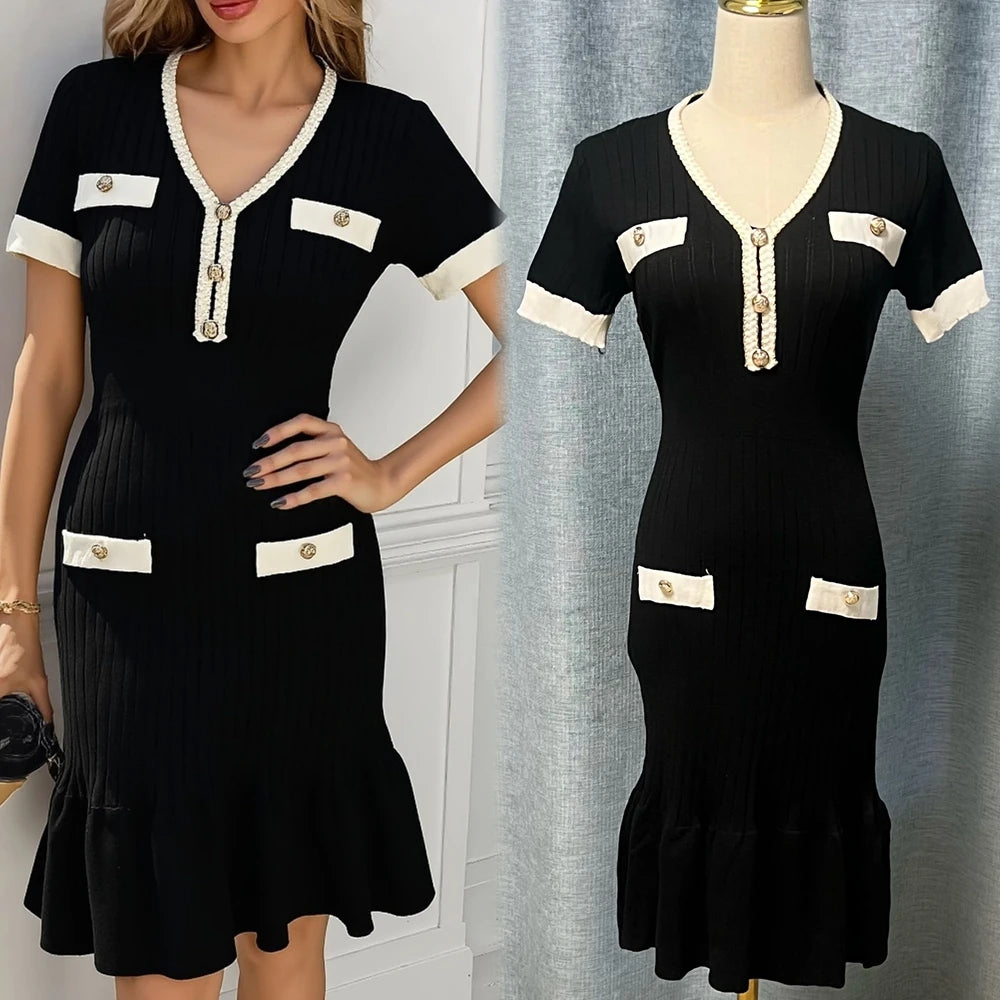 V-Neck Ruffled Wrap A-Line Mini Dress