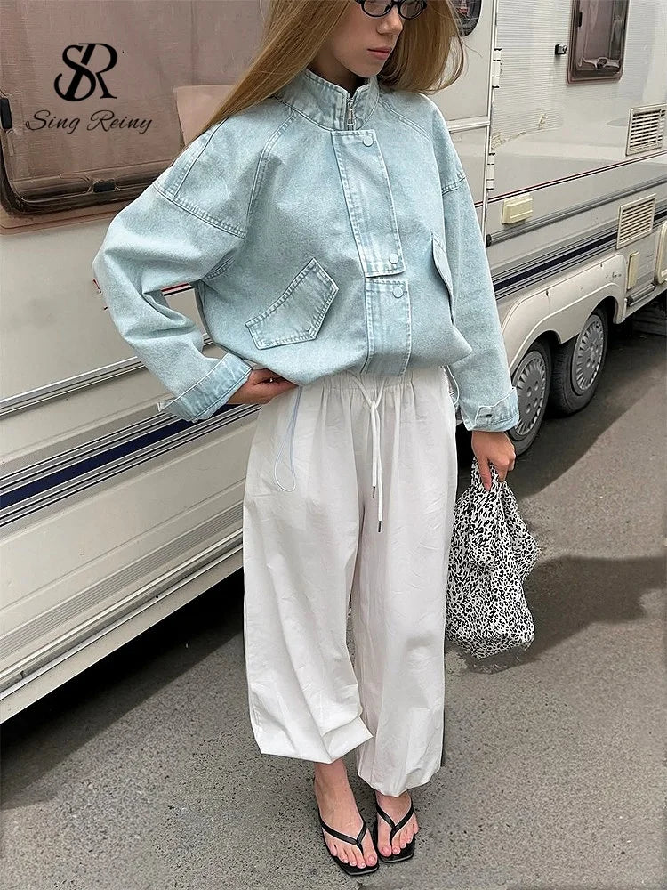 Oversized Stand Collar Denim Jacket