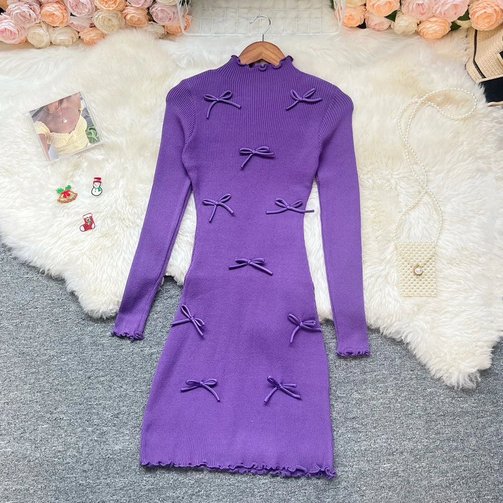 3D Bow Knit Bodycon Mini Dress
