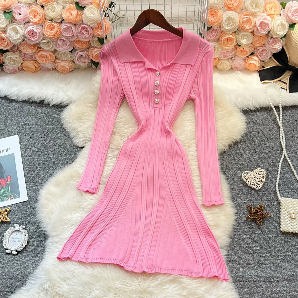 Slim Waist Knit A-Line Mini Dress