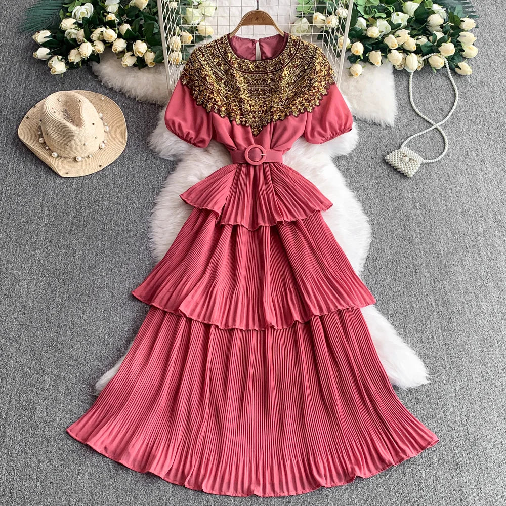Sequin Cutout Belted Maxi Dress