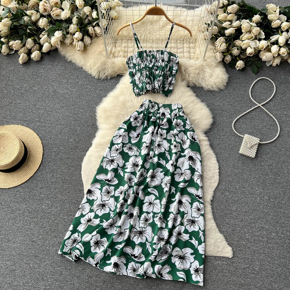 Floral Crop Top And Maxi Skirt Set