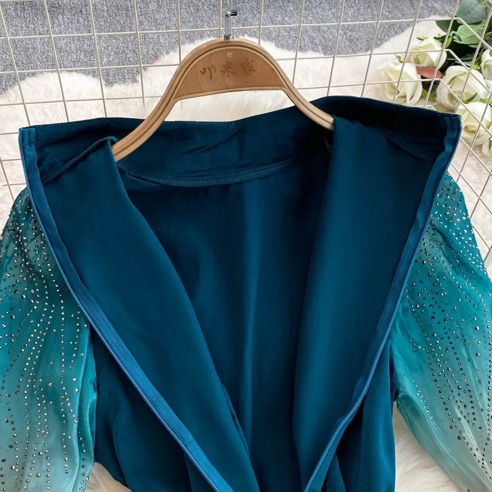 Gradient Glitter Sequin Half Sleeve Dress