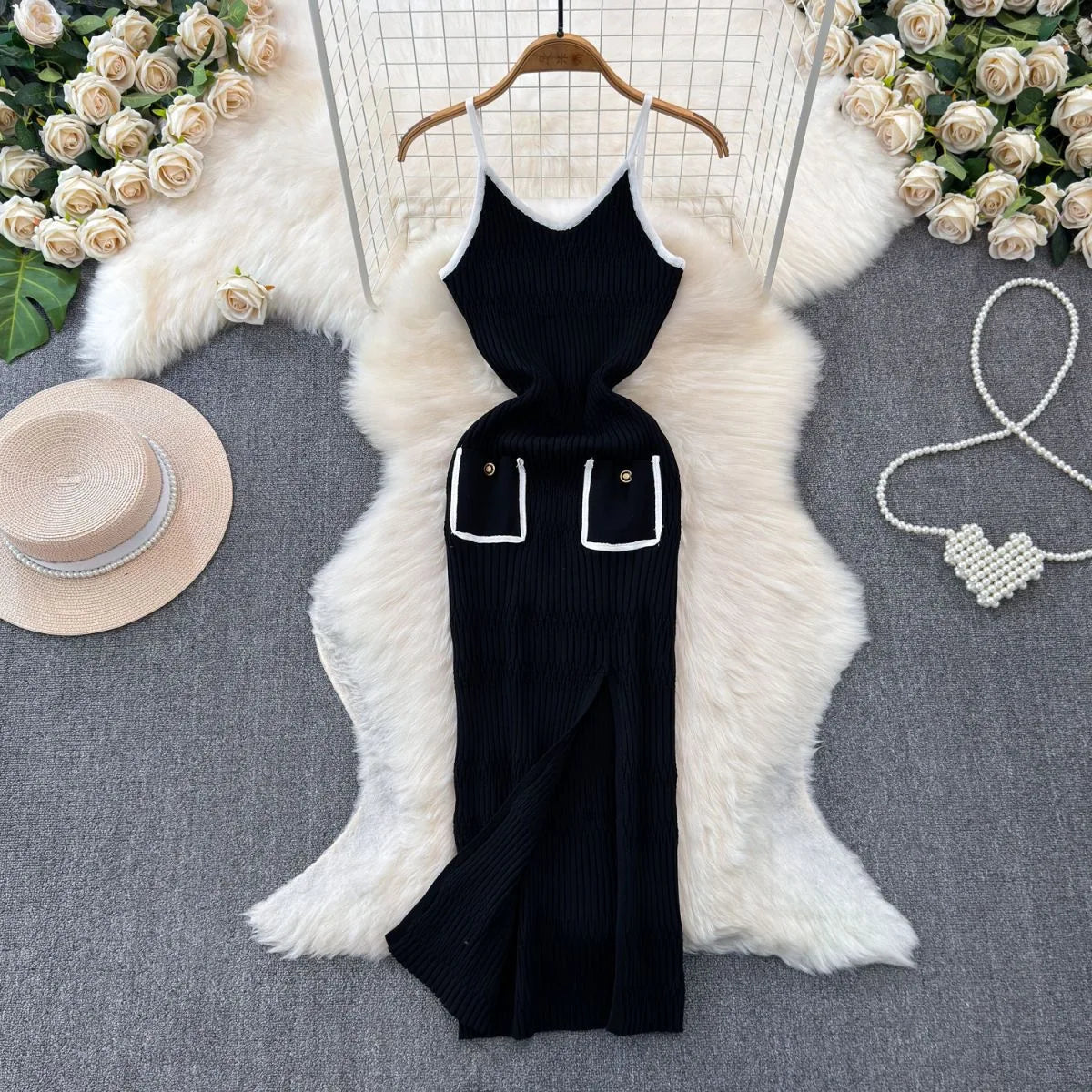 Split Spaghetti Strap Knit Maxi Dress