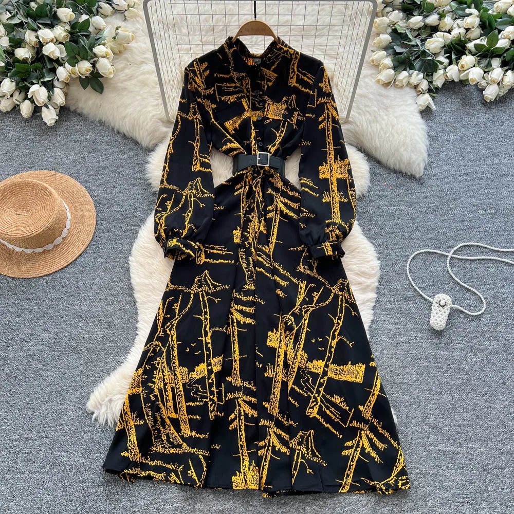 Print Sash Vintage Party Dress