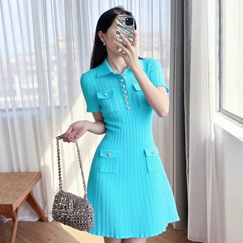 Slim Waist Knit Mini Dress