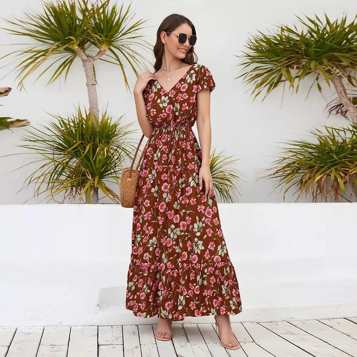 Floral V-Neck Boho Maxi Dress