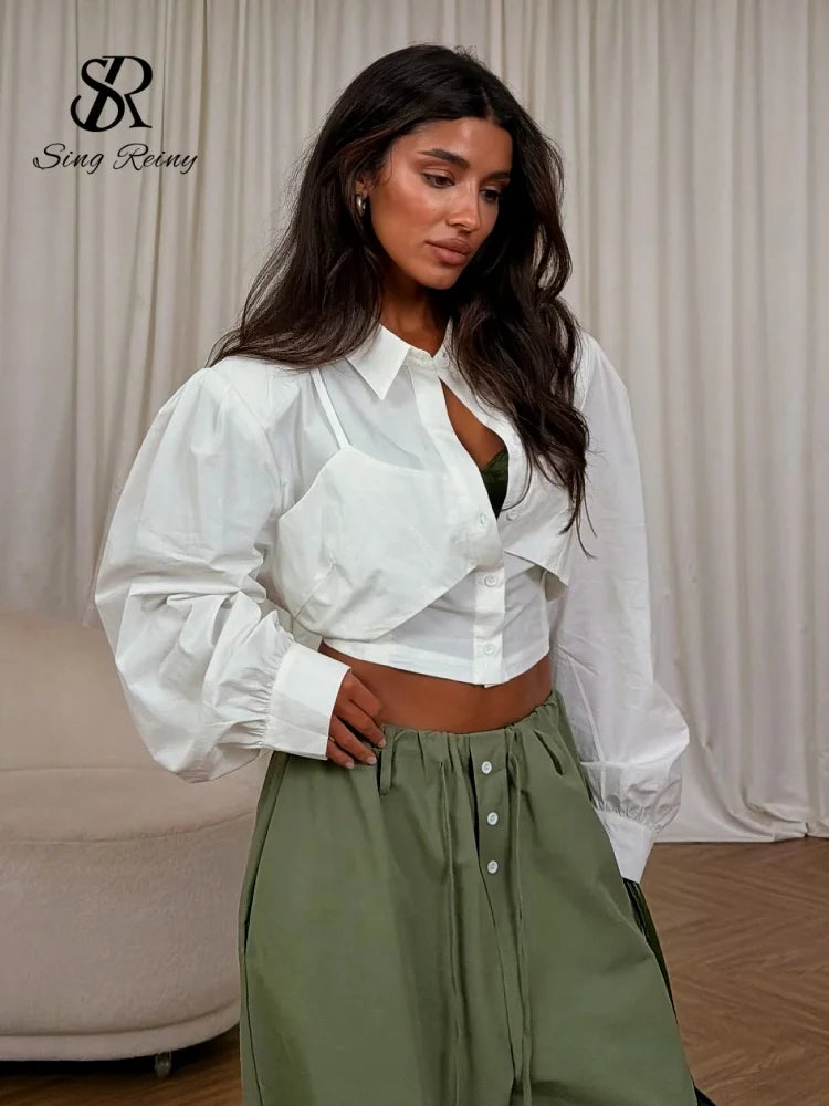 Layered Look Cropped Cotton Shirt