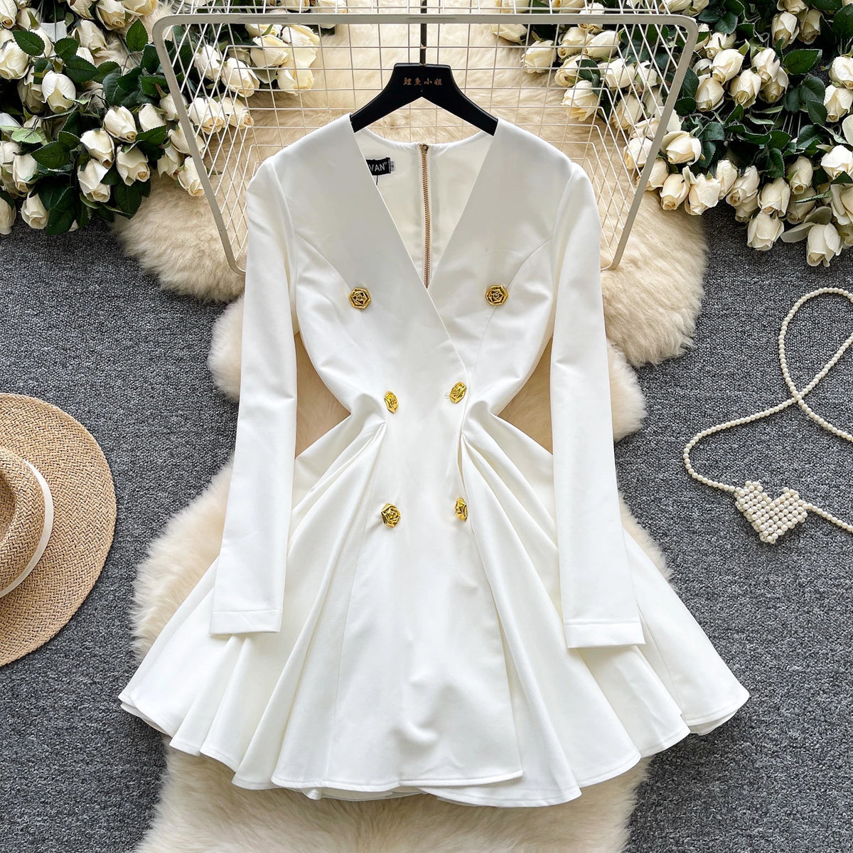 Slim V-Neck Long Sleeve Dress