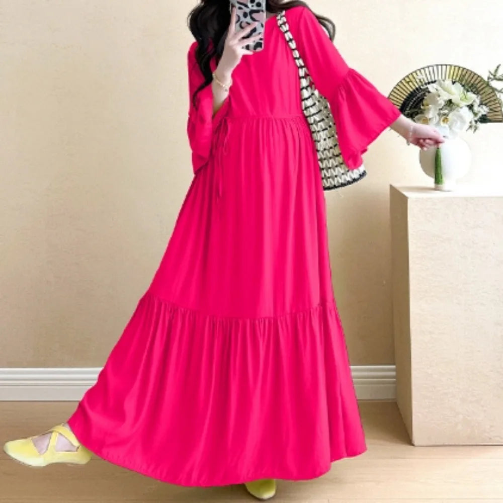 Print Ruffle Flare Sleeve Maxi Dress