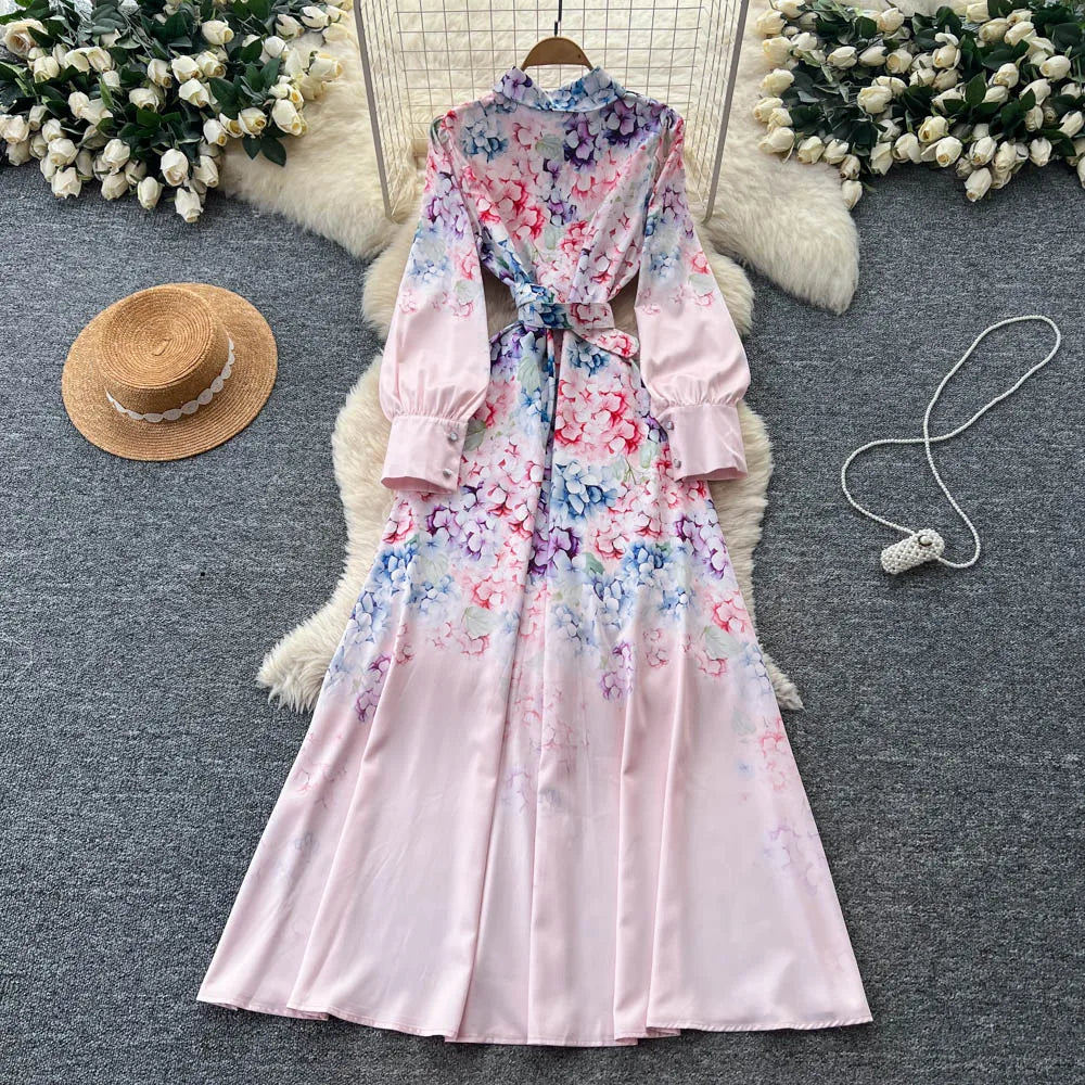 Single Breasted Sash Loose Long Sleeve Dress