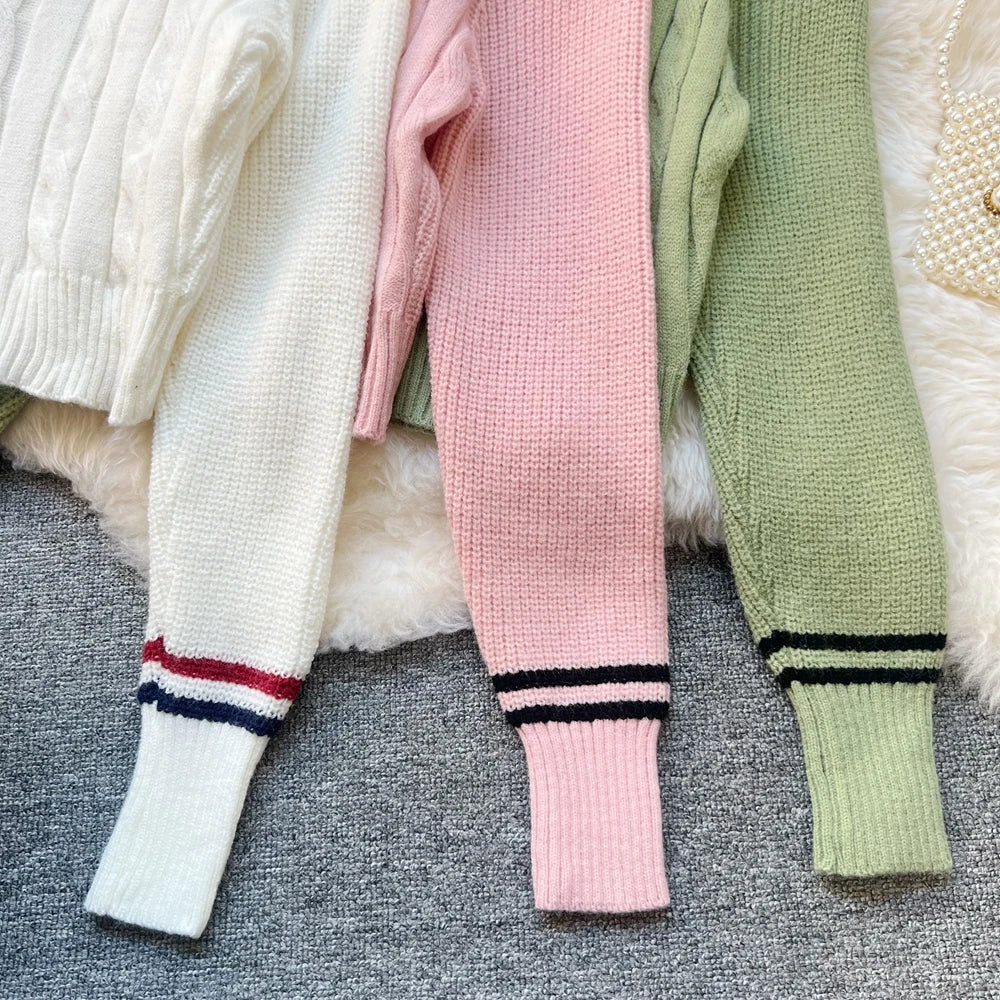 Embroidered Long Sleeve Knit Pullover Sweater