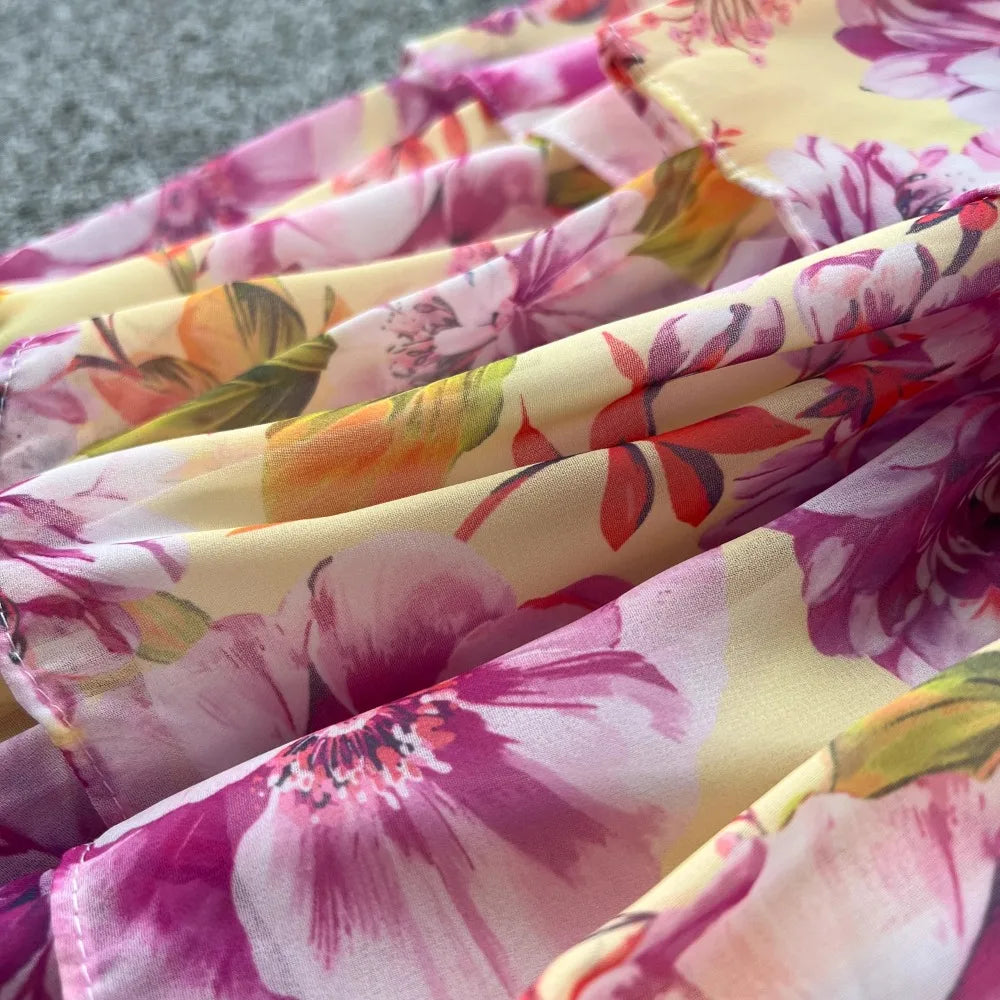 Print Chiffon Butterfly Sleeve A-Line Dress