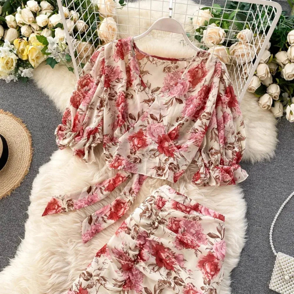 Chiffon Shirt and Mermaid Skirt Set