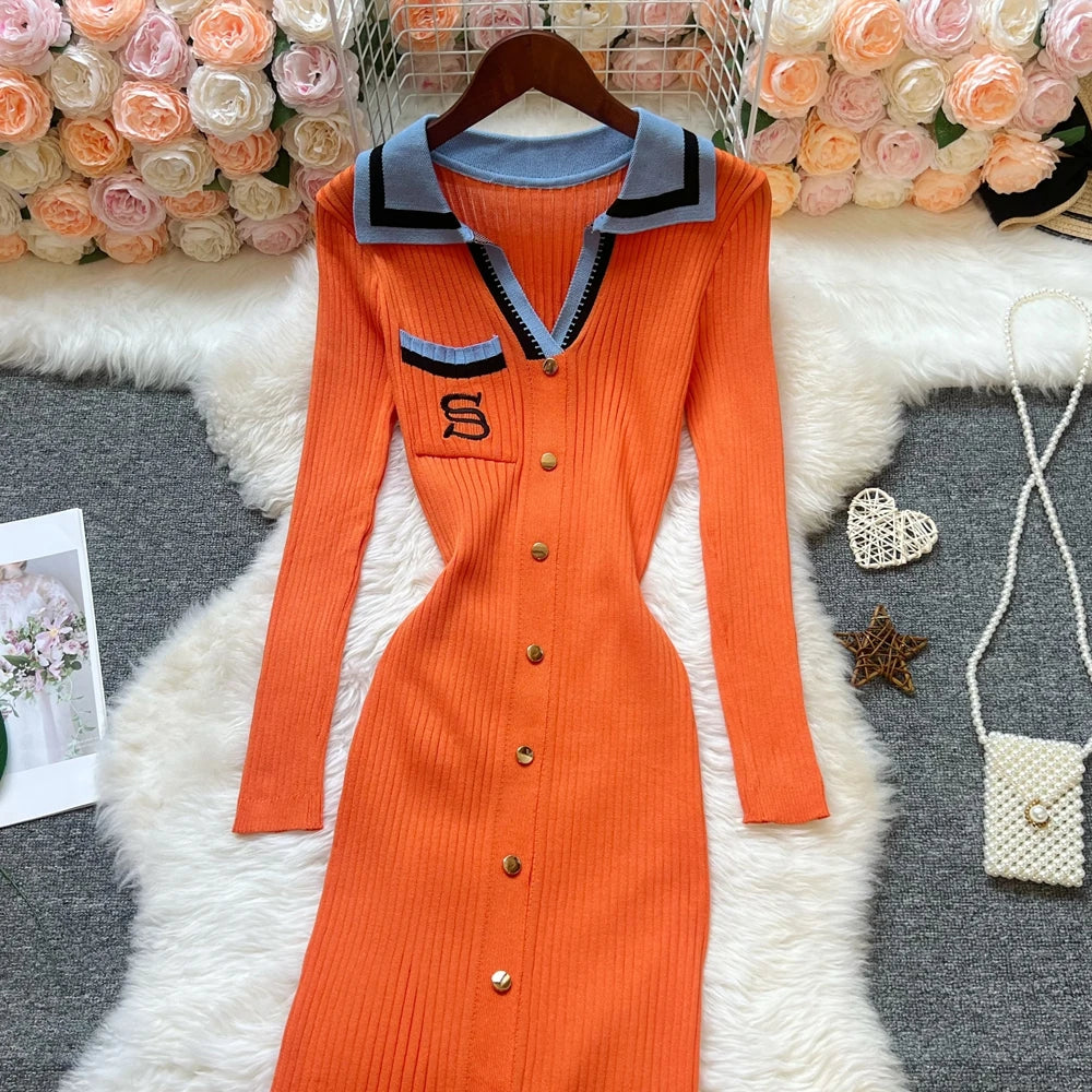 Embroidered Long Sleeve Knit Maxi Dress