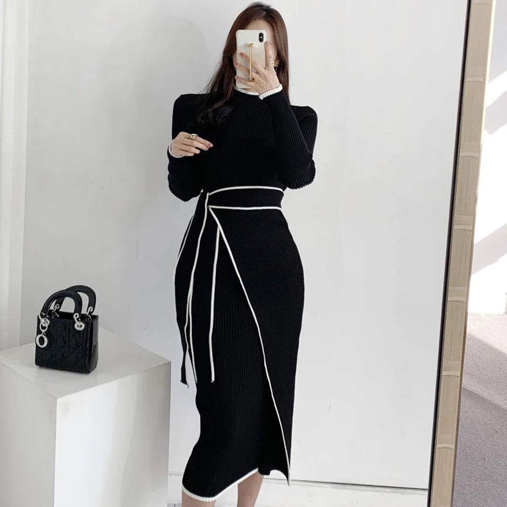 Bandage Long Sleeve Bodycon Sweater Dress