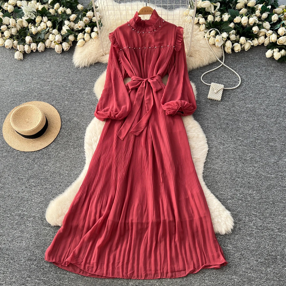 Lantern Sleeve Slim A-Line Dress
