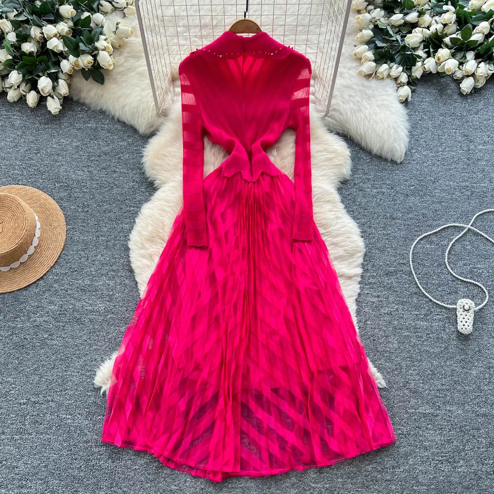 Notched Ruffle Long Sleeve Dress