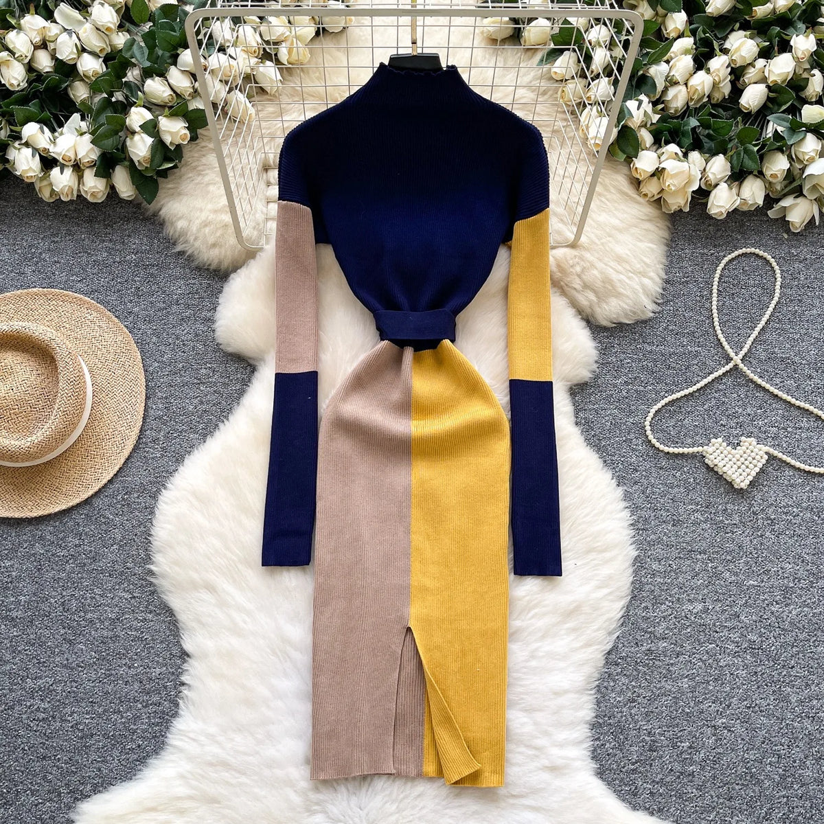 Lace-Up Knit Bodycon Maxi Sweater Dress