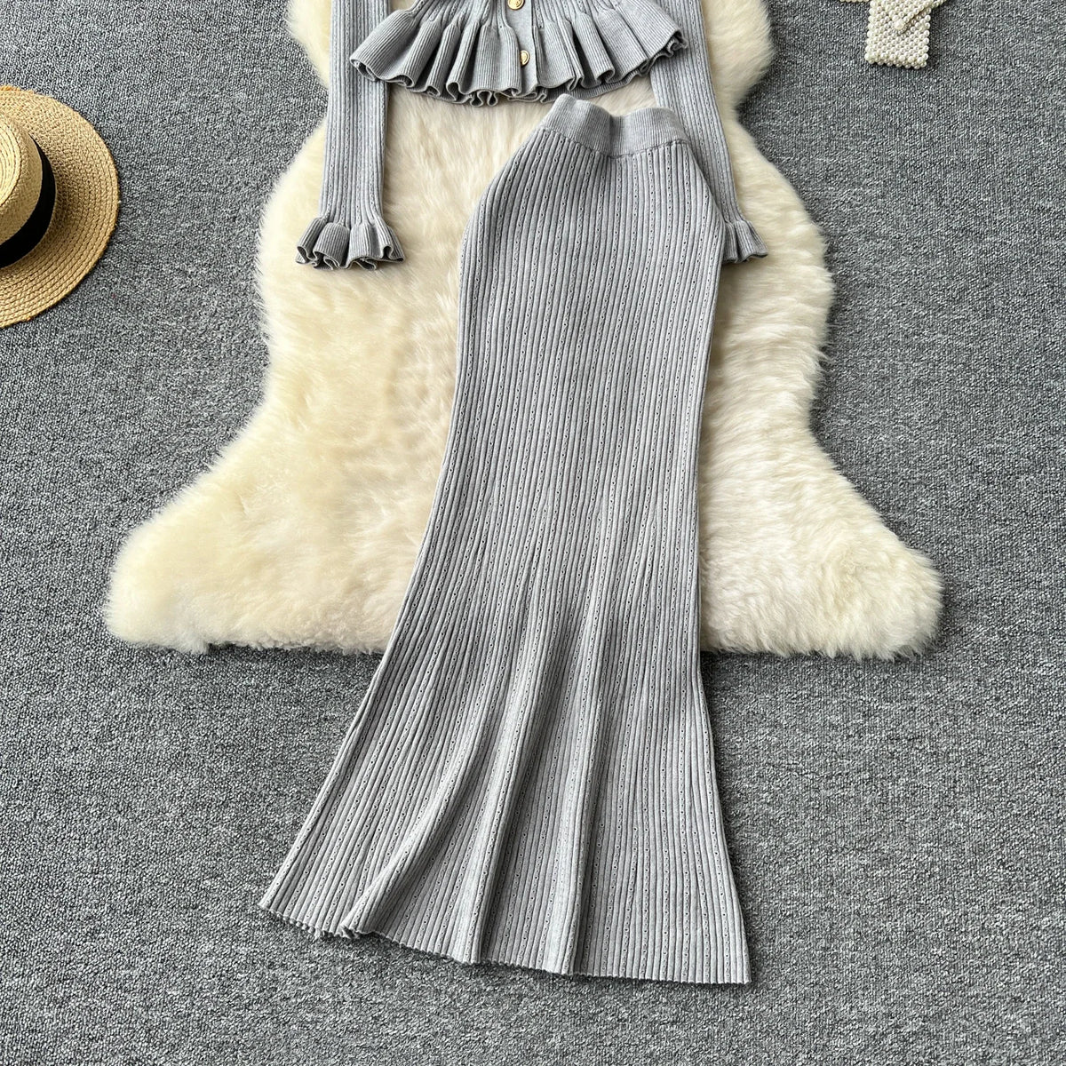 Knit Cardigan Pleated Dress