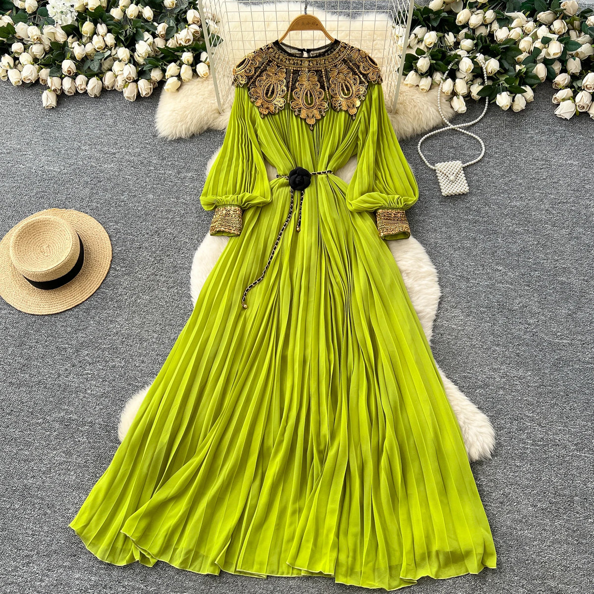 Solid Sequin Spliced Long Sleeve Dress