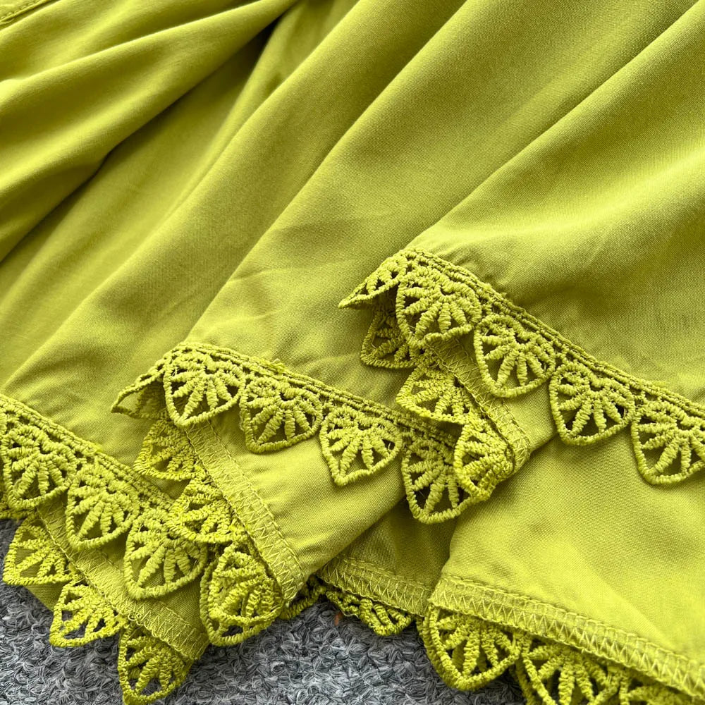 Crochet Cutout Button Long Dress