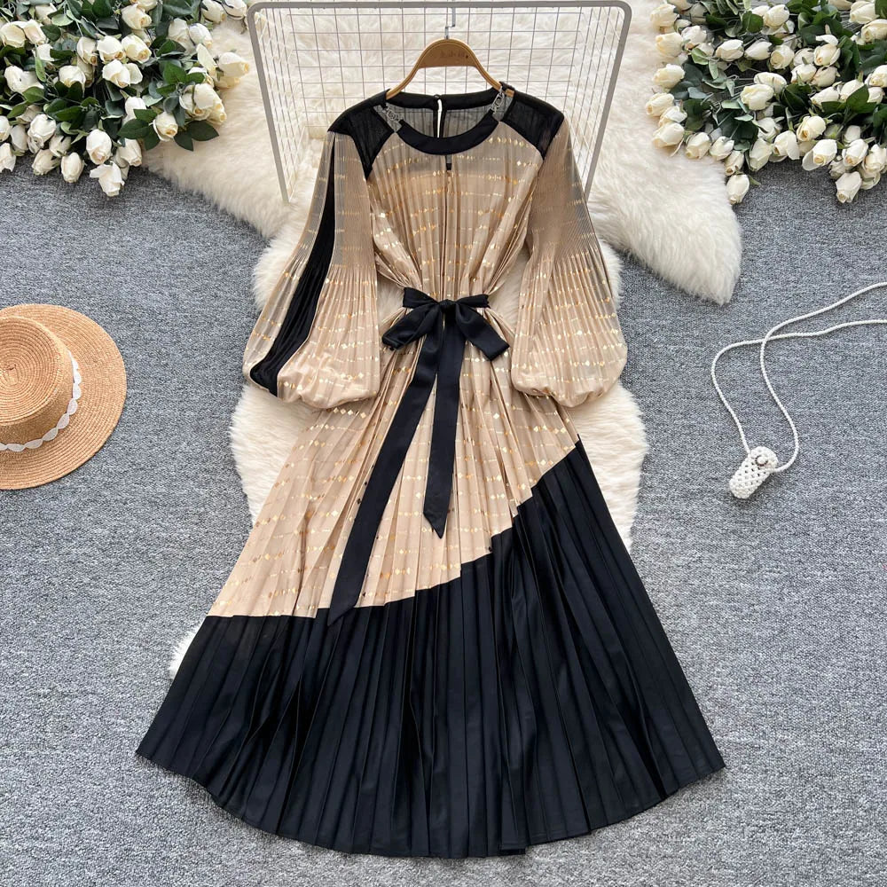 Spliced Print Slim Long Dress