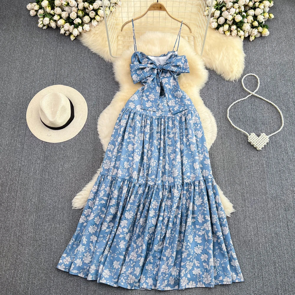 Floral Butterfly Backless Slip Dress