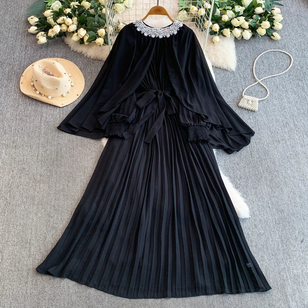Rhinestone Mesh Long Sleeve Maxi Dress