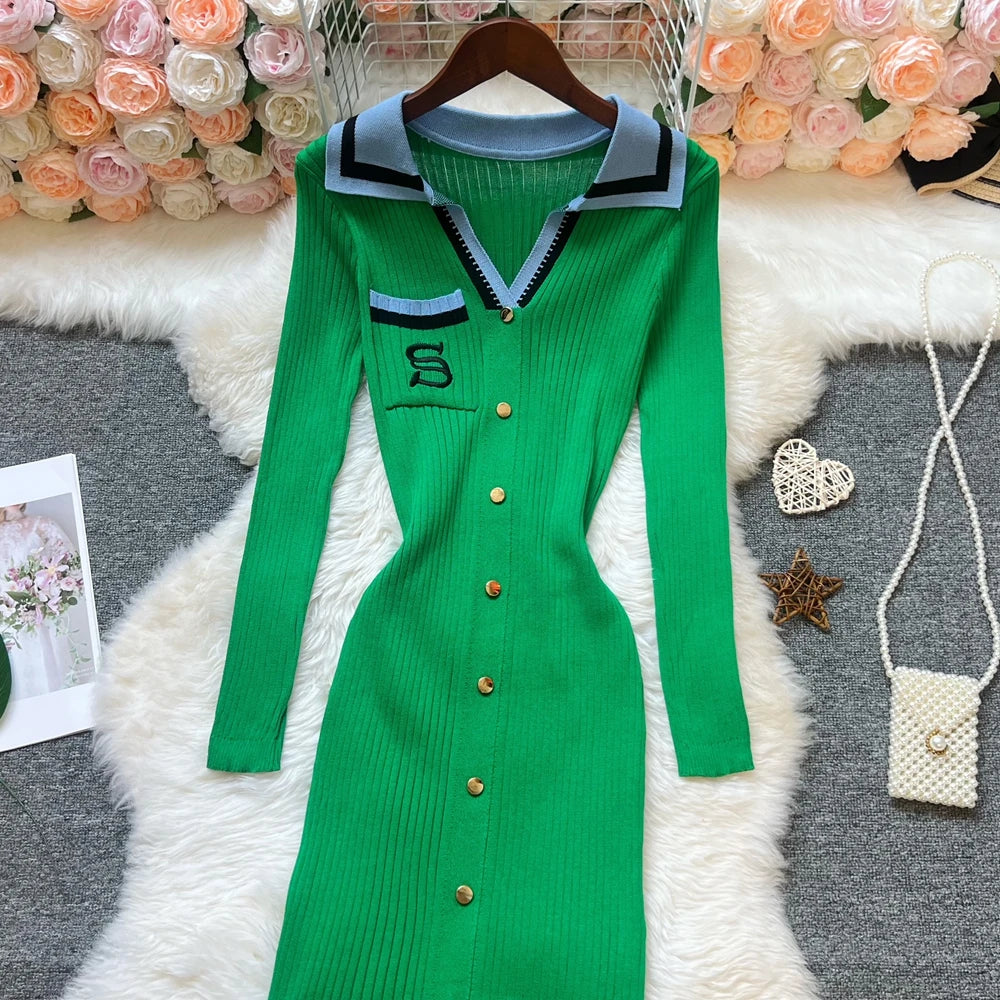 Embroidered Long Sleeve Knit Maxi Dress