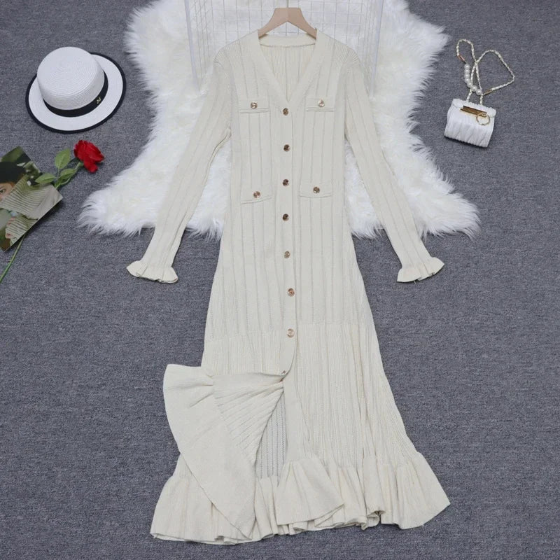 Ruffle V-Neck Button Front Dress
