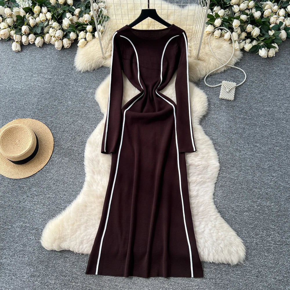 Patchwork Ruched O-Neck Pencil Dress