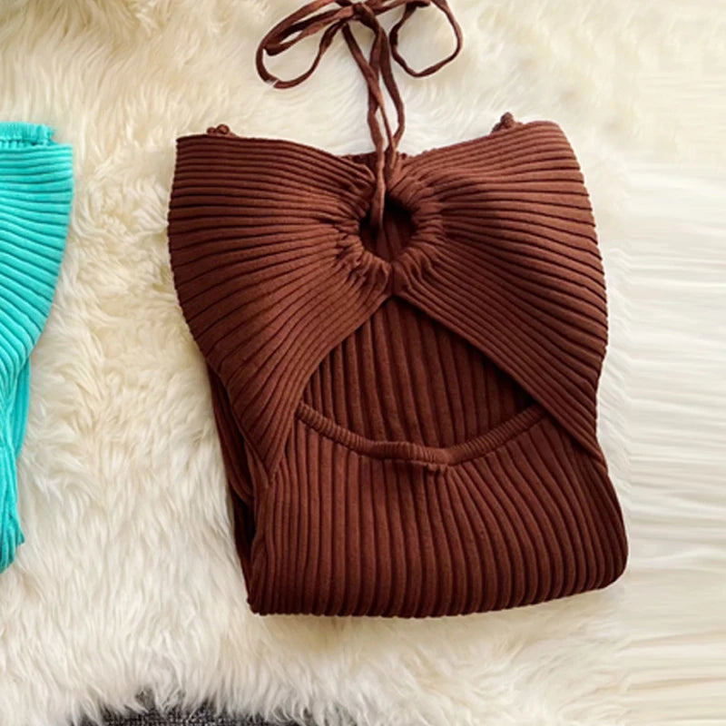 Halter Split Knit Maxi Beach Dress