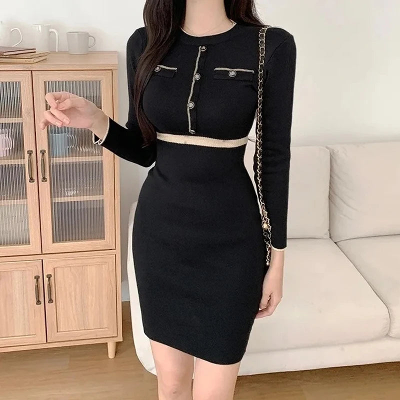 Slim Waist Knit Bodycon Sweater Dress