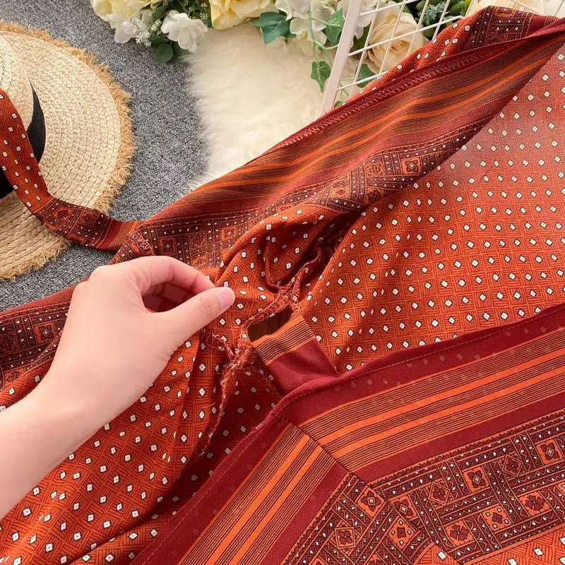 Print Chiffon Long Sleeve A-Line Dress