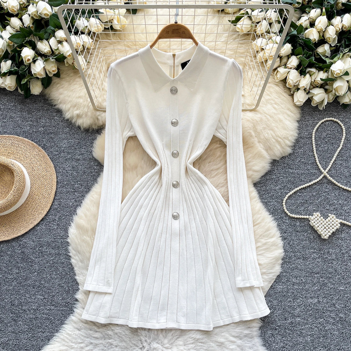 Collared Button Front Knit Dress