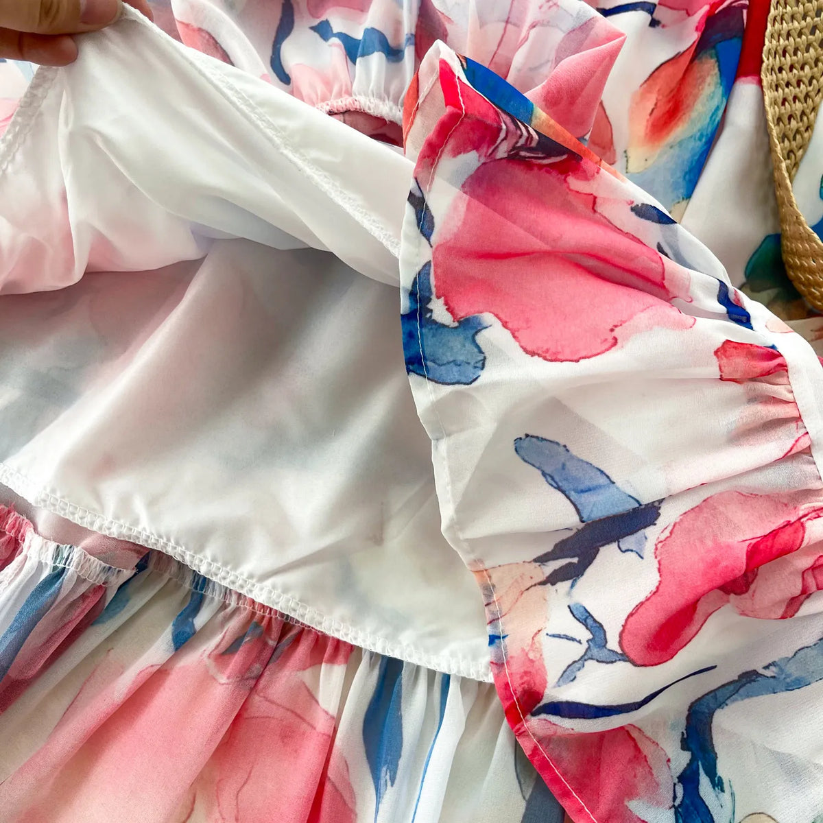Print Chiffon Lantern Sleeve Midi Dress